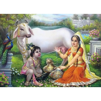 Krishna drinking the cow milk